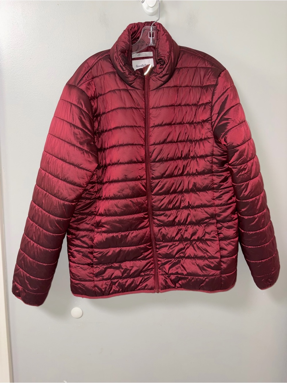 Goodfellow & Co Burgundy Quilted Shiny Full Zip Lightweight Puffer Jacket Mens L